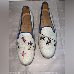 Stubbs and wootton linen loafers with ski design, size 13